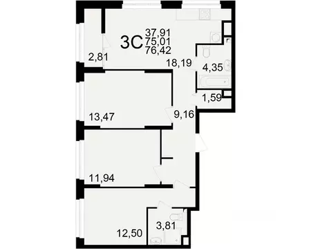 3-к кв. Рязанская область, Рязань Аура жилой комплекс (75.01 м)