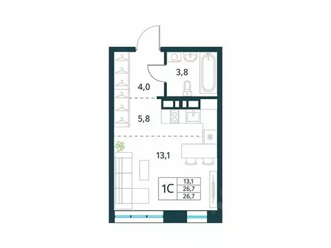 Студия Забайкальский край, Чита Хороший мкр, 15 (26.7 м)