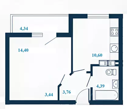 1-к кв. Волгоградская область, Волгоград ул. Клары Цеткин, 1А (38.76 ...