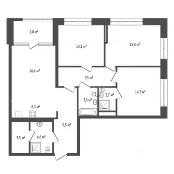 3-к кв. Башкортостан, Уфа ул. Подполковника Недошивина, 7 (100.0 м)