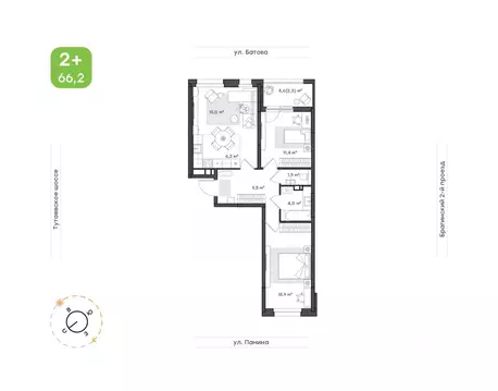 3-к кв. Ярославская область, Ярославль Тутаевское ш., 93Б (66.2 м)