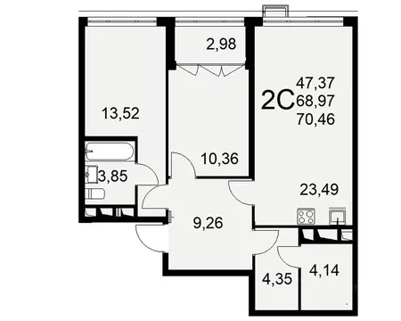 2-к кв. Тульская область, Тула ул. Федора Смирнова, 2 (70.46 м)