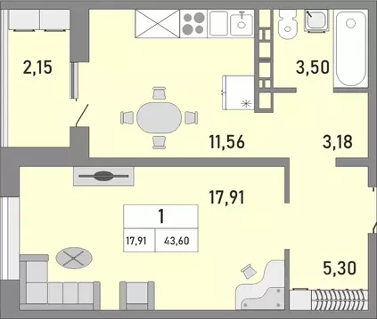 1-к кв. Оренбургская область, Оренбург ул. Юркина, 4/1 (43.6 м)