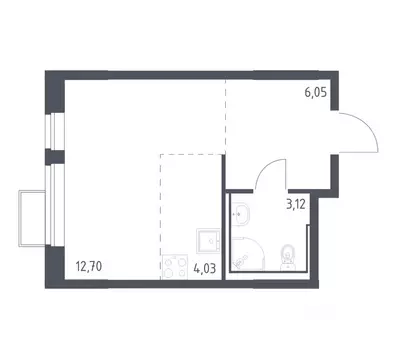 Квартира, студия, 25.9 м