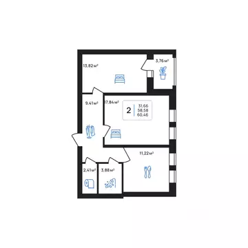 2-к кв. Липецкая область, Липецк Авторский жилрайон,  (60.46 м)