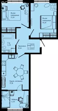 2-комнатная квартира: Коммунар, Железнодорожная улица, 41к3 (63.7 м)