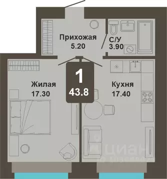1-к кв. Чувашия, Чебоксары ул. И.П. Прокопьева (43.8 м)