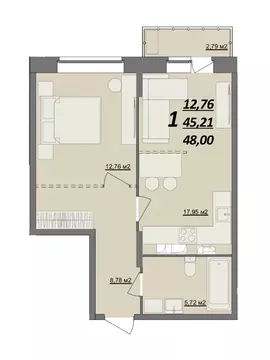 1-к кв. Ульяновская область, Ульяновск Кольцевая ул., 41 (48.0 м)