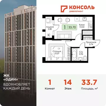 1-к кв. Тульская область, Тула Один жилой комплекс (33.7 м)
