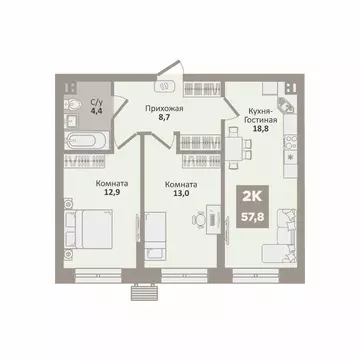 2-к кв. Курганская область, Курган Заозерный жилрайон, 12-й мкр, 2 ...