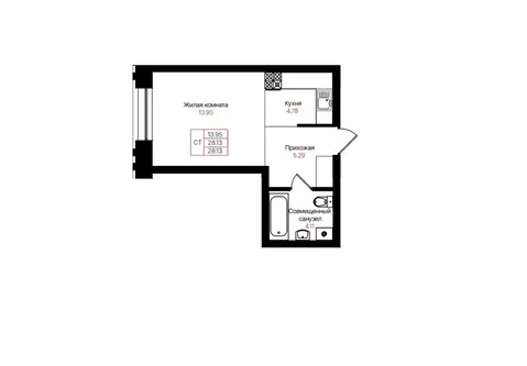 1-к кв. Татарстан, Казань Лето жилой комплекс (28.13 м)