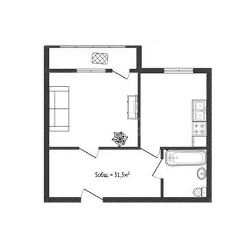 1-к кв. Брянская область, Брянск проезд Федюнинского, 12 (31.5 м)