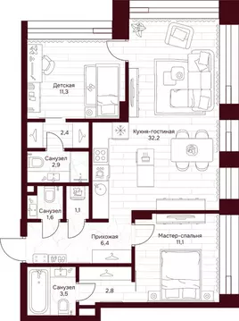 2-к кв. Москва Дом 7 Даниловский жилой комплекс (75.3 м)