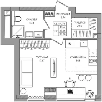 Студия Пермский край, Пермь Центр мкр, Манеры жилой комплекс (33.36 м)