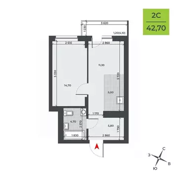 2-к кв. Новосибирская область, Новосибирск ДНК жилой комплекс (42.7 м)