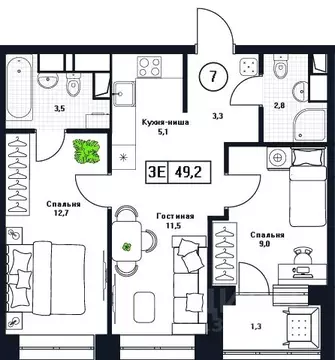 2-к кв. Московская область, Пушкино Пушкино Град жилой комплекс, к3 ...