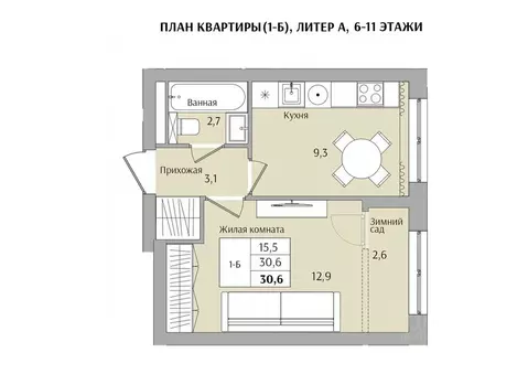 1-к кв. Нижегородская область, Нижний Новгород Якорная ул. (30.6 м)