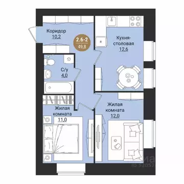 2-к кв. Вологодская область, Вологда Старое ш. (49.8 м)