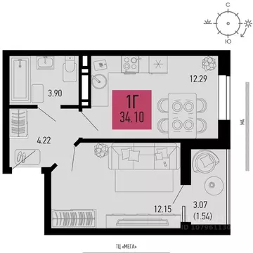1-к кв. Ростовская область, Аксай  (34.1 м)