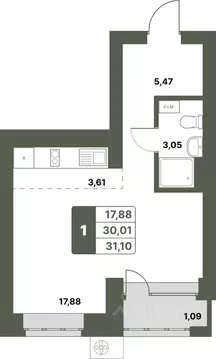 1-к кв. Башкортостан, Уфимский район, с. Миловка  (31.1 м)