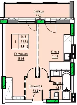 1-к кв. Алтайский край, Заринск 1-й мкр,  (35.14 м)