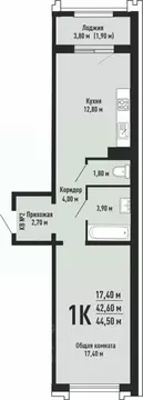 1-к кв. Новосибирская область, Новосибирск ул. Невельского, 3/1 (44.5 ...