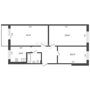 3-комнатная квартира: Челябинск, Комсомольский проспект, 42 (60.4 м)