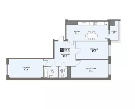 3-к кв. Ставропольский край, Ставрополь ул. Серова, 468/3 (98.8 м)