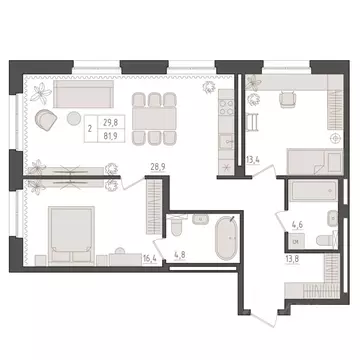 2-к кв. Башкортостан, Уфа 563-й кв-л,  (81.9 м)