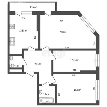 3-комнатная квартира: Анапа, Алмазный проезд, 11 (76.2 м)