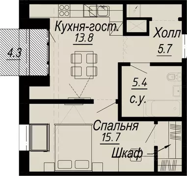 1-к кв. Санкт-Петербург наб. Реки Карповки, 27 (42.8 м)