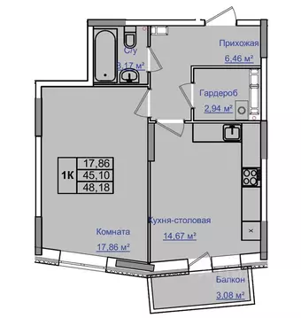 1-к кв. Ульяновская область, Ульяновск Новый Город мкр, 17-й кв-л, На ...