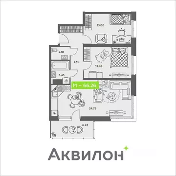 2-к кв. Архангельская область, Архангельск ул. Валявкина, 38 (66.26 м)