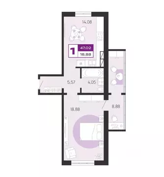 1-к кв. Брянская область, Брянск Литейная ул., 67 (47.02 м)