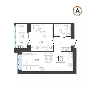 1-к кв. Брянская область, Брянск ул. Николая Амосова, 2 (48.81 м)