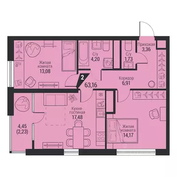 2-к кв. Свердловская область, Екатеринбург просп. Космонавтов, 100 ...