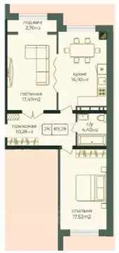 2-к кв. Дагестан, Каспийск просп. Акулиничева (69.3 м)