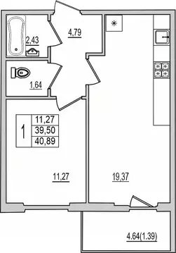 1-к кв. Псковская область, Псков Рижский просп., 94Г (40.89 м)