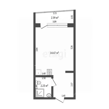Студия Тюменская область, Тюмень ул. 30 лет Победы, 92 (16.3 м)