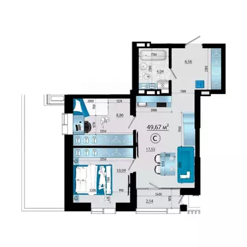 3-к кв. Приморский край, Владивосток просп. Красного Знамени (49.67 м)