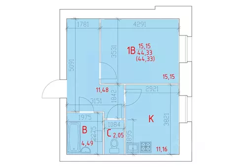 1-к кв. Вологодская область, Череповец 109-й мкр,  (44.33 м)