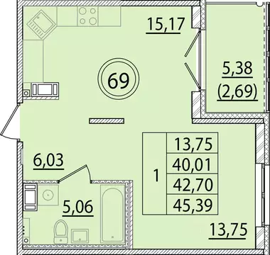 1-к кв. Санкт-Петербург пос. Шушары, ул. Соколиная, 4к1 (40.01 м)