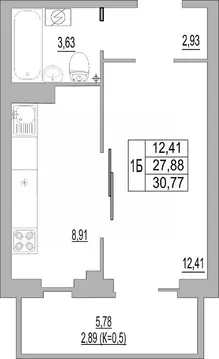 Студия Псковская область, Псков ул. Юности, 32 (30.77 м)