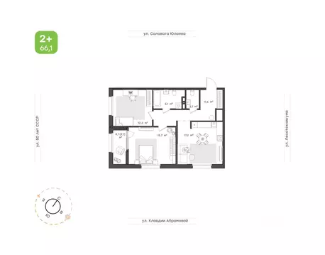 2-к кв. Башкортостан, Уфа Бионика Парк жилой комплекс, 4 (66.1 м)