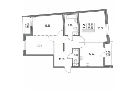 3-к кв. Санкт-Петербург Коломяжский просп., 13к3 (88.0 м)