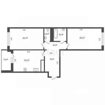 2-к кв. Тюменская область, Тюмень ул. Николая Зелинского, 23/1 (57.2 ...