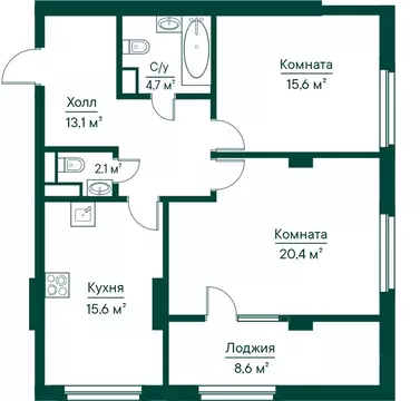 2-к кв. Самарская область, Самара Грин Ривер жилой комплекс (80.08 м)