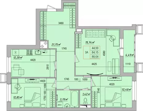 3-к кв. Белгородская область, Белгород ул. Игоря Чернухина (88.05 м)