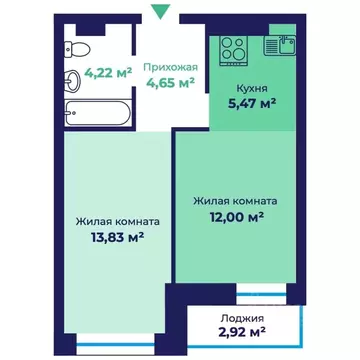 1-к кв. Ярославская область, Ярославль Аэропарк жилой комплекс (41.63 ...