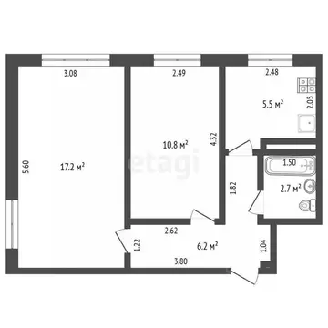 2-к кв. Калининградская область, Калининград ул. 1812 года, 79 (42.4 ...